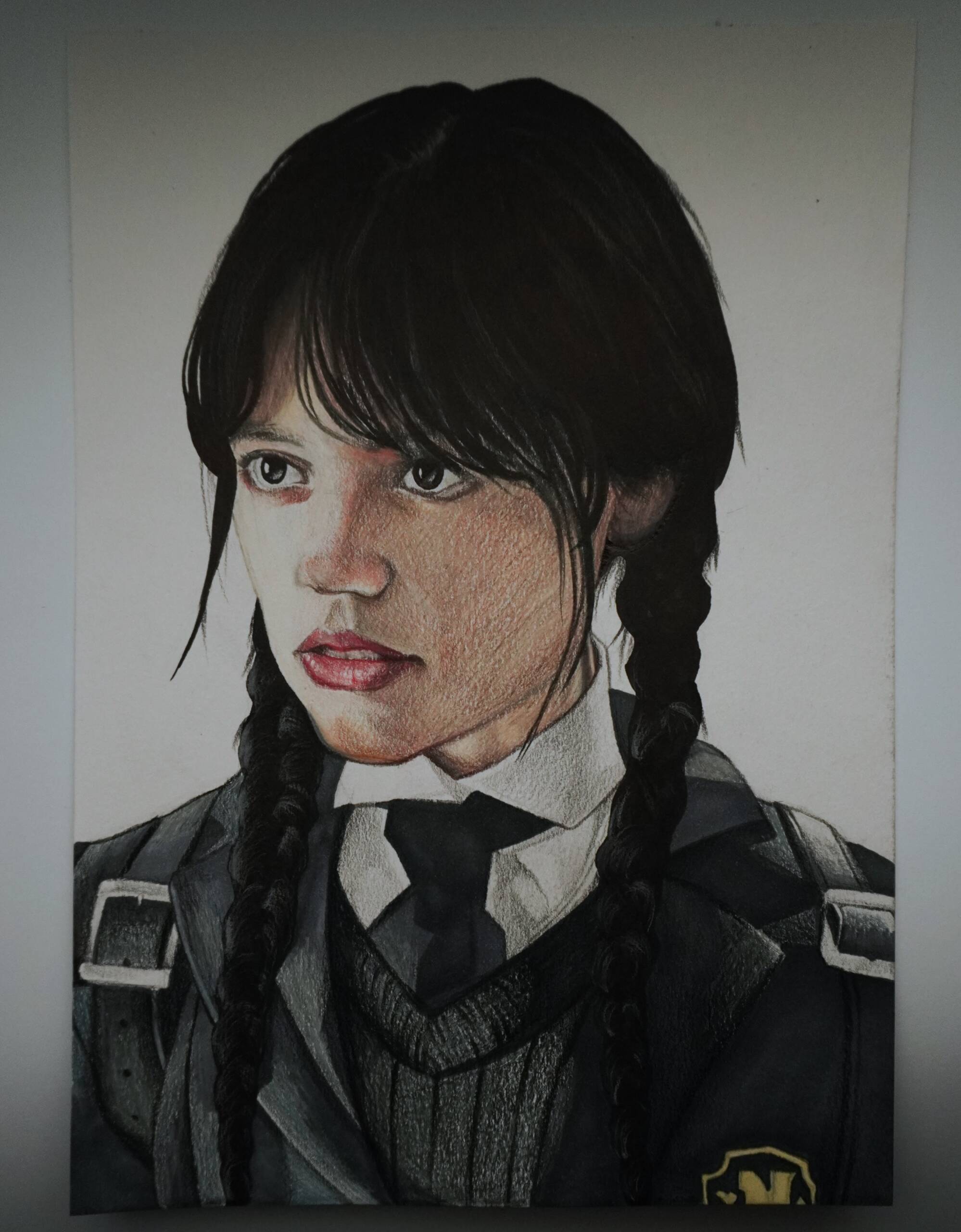 Wednesday Addams Portrait, Buntstift/Marker 2025